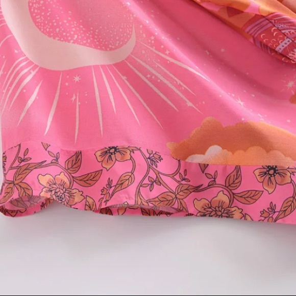 Fuchsia Pink Cosmic Galaxy Moon Boho Short Kimono Coverup Robe - Picture 5 of 10